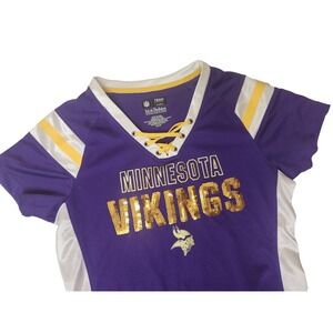 NFL Vikings Womens Purple NFL Football Jersey V-Neck‎ Sequin Size Small